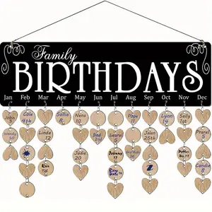 Wooden Birthday Calendar, 1 Set DIY Heart Shaped Wall Hanging Calendar, Wall Decor for Home Office, Gift for Family & Friends, Ornaments