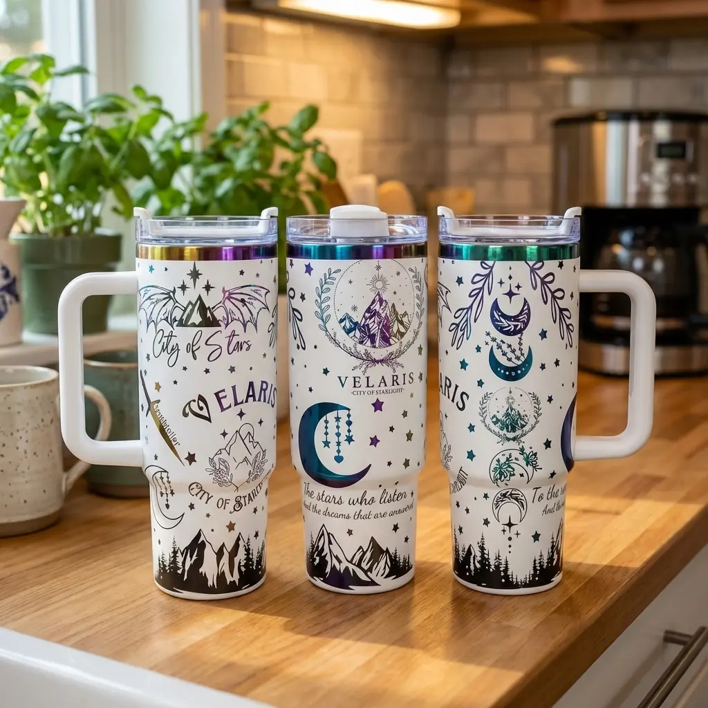 Velaris City of Starlight V5 Tumbler 40oz, Acotar Tumbler, Velaris Bookish Gift, Handle Stainless Steel Tumbler 40oz,