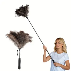 Extendable Ostrich Feather Duster 40 Inches, Soft and Plush, Reusable, Lightweight, Ideal for High Ceilings, Fans, Furniture, Blinds, Cleaning Supply