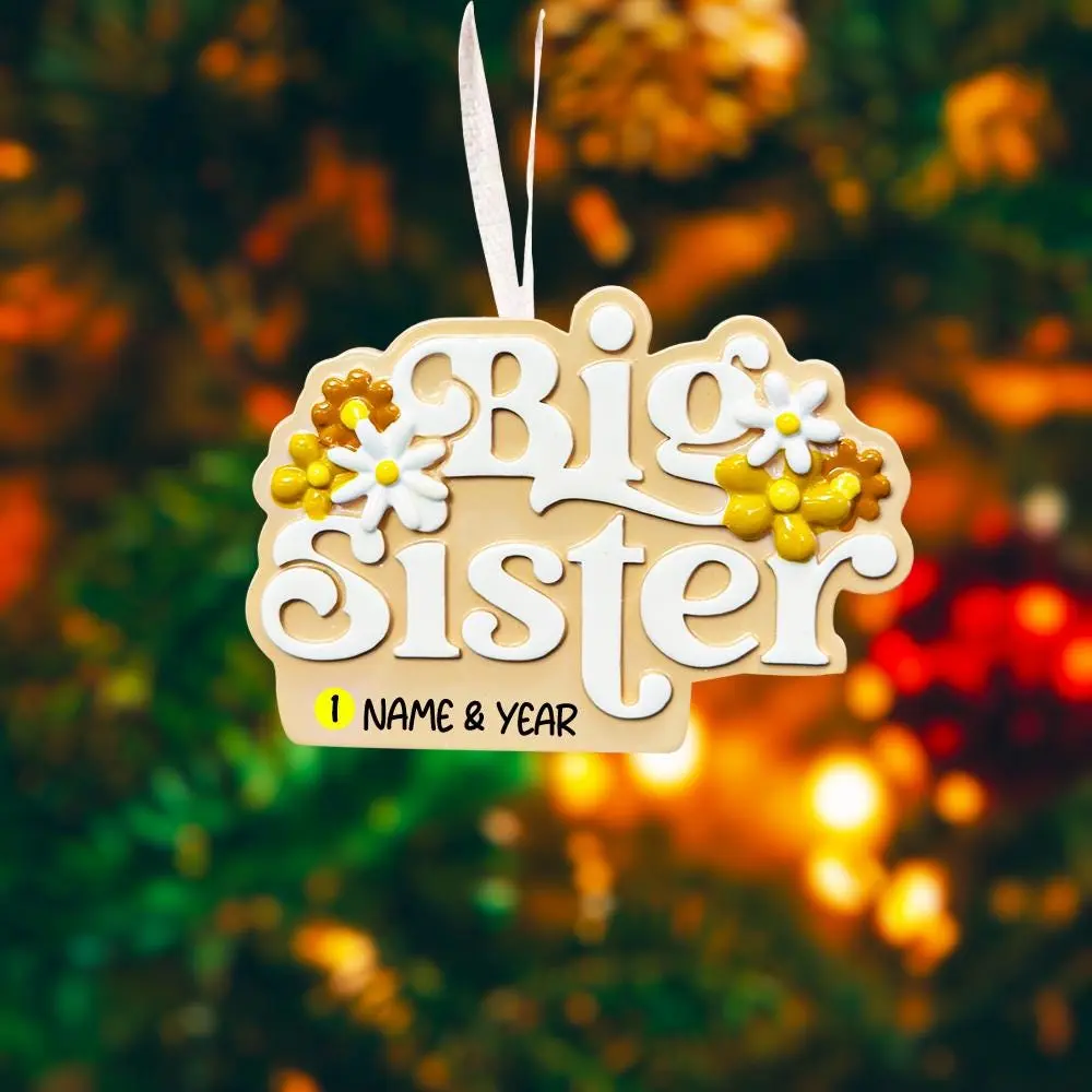 Personalized Big Sister Christmas Ornament | Retro Floral Holiday Decoration