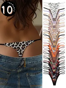 Women's Sexy Leopard Print Thong Set, Soft Comfortable Breathable Quick-Dry Underwear, Random Color Low Waist Design, All Seasons Wear, Soft Breathable Knicker, Casual Breathable Knicker