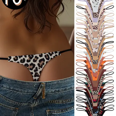 Women's Sexy Leopard Print Thong Set, Soft Comfortable Breathable Quick-Dry Underwear, Random Color, Low Waist Design Comfy Panties, Knicker for All-Season Wear, Leopard Print Panty