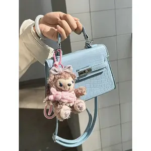 Fashionable Kelly Bag for Women, New High-End Handbag, Versatile Lock Closure Crossbody Bag, Plain Color Textured Small Square Bag
