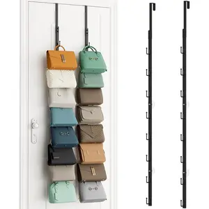 Over The Door Purse Organizer - 2 Packs Wall Mounted Purse Rack with 8 Hooks Design, Hanging Handbag Organizer Storage Holds up to 16 Bags, Bag Rack for Closet Door, Black