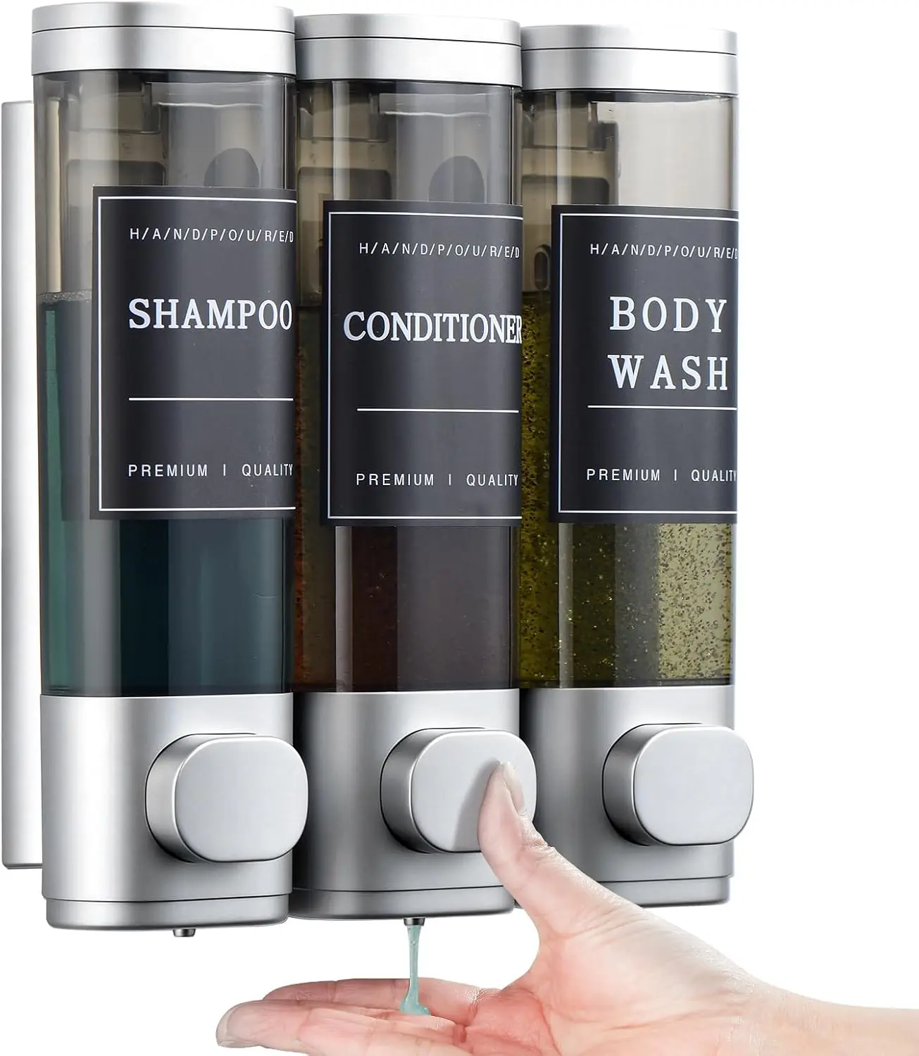 Shampoo and Conditioner Dispenser,Shower Soap Dispenser 3 Chamber No Drill Wall-Mounted Shampoo Dispenser for Shower Wall Mounted Shower Dispenser for Bathroom Hotel Large Capacity,Silver