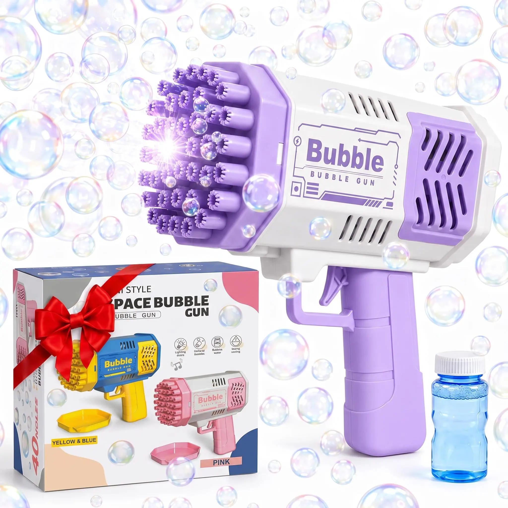 40 Hole Automatic Bubble Gun 2-in-1 Mini Fan Handheld Bubble Maker Kids Birthday Gift Outdoor Party Toy Age 4+