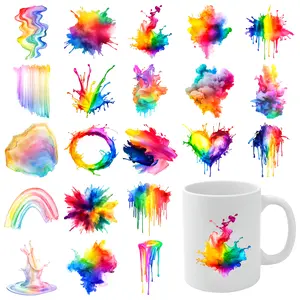 21 Pcs Colorful Splash UV DTF Stickers Plastic Self-Adhesive Labels for 16 oz Tumbler Transfer Sticker Decal Waterproof Rub on Transfers Cups Decoration clock