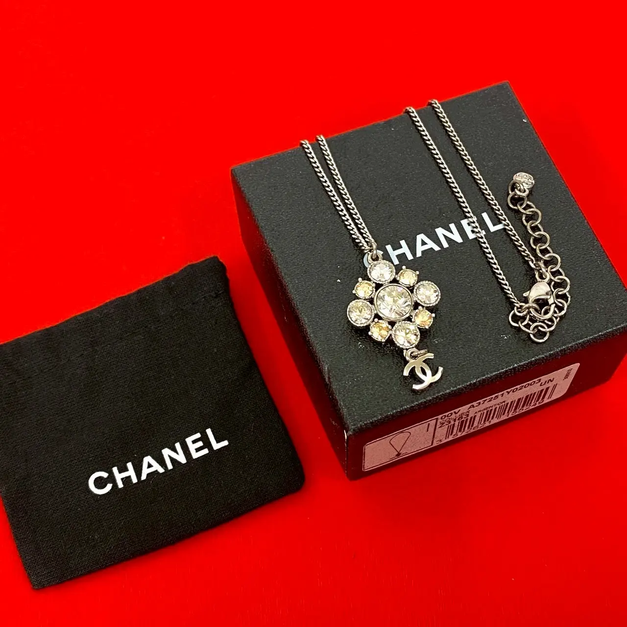 Pre-owned CHANEL Zinc Alloy Small Leather Goods Coco Mark Rhinestone Necklace
