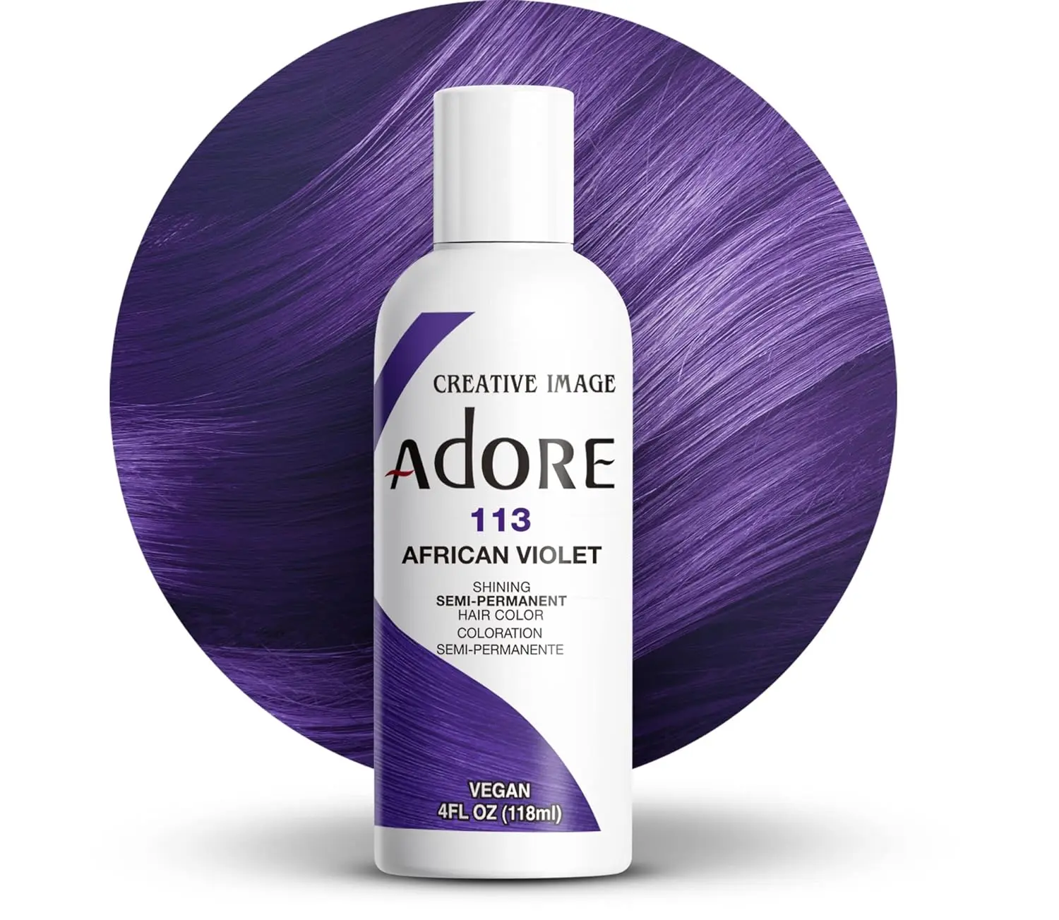 Adore Gentle Semi-Permanent Hair Color, 113 African Violet - Vegan, Cruelty-Free & Ammonia-Free Dye for All Hair Types, 4 fl oz (3 Pack), Hair Coloring
