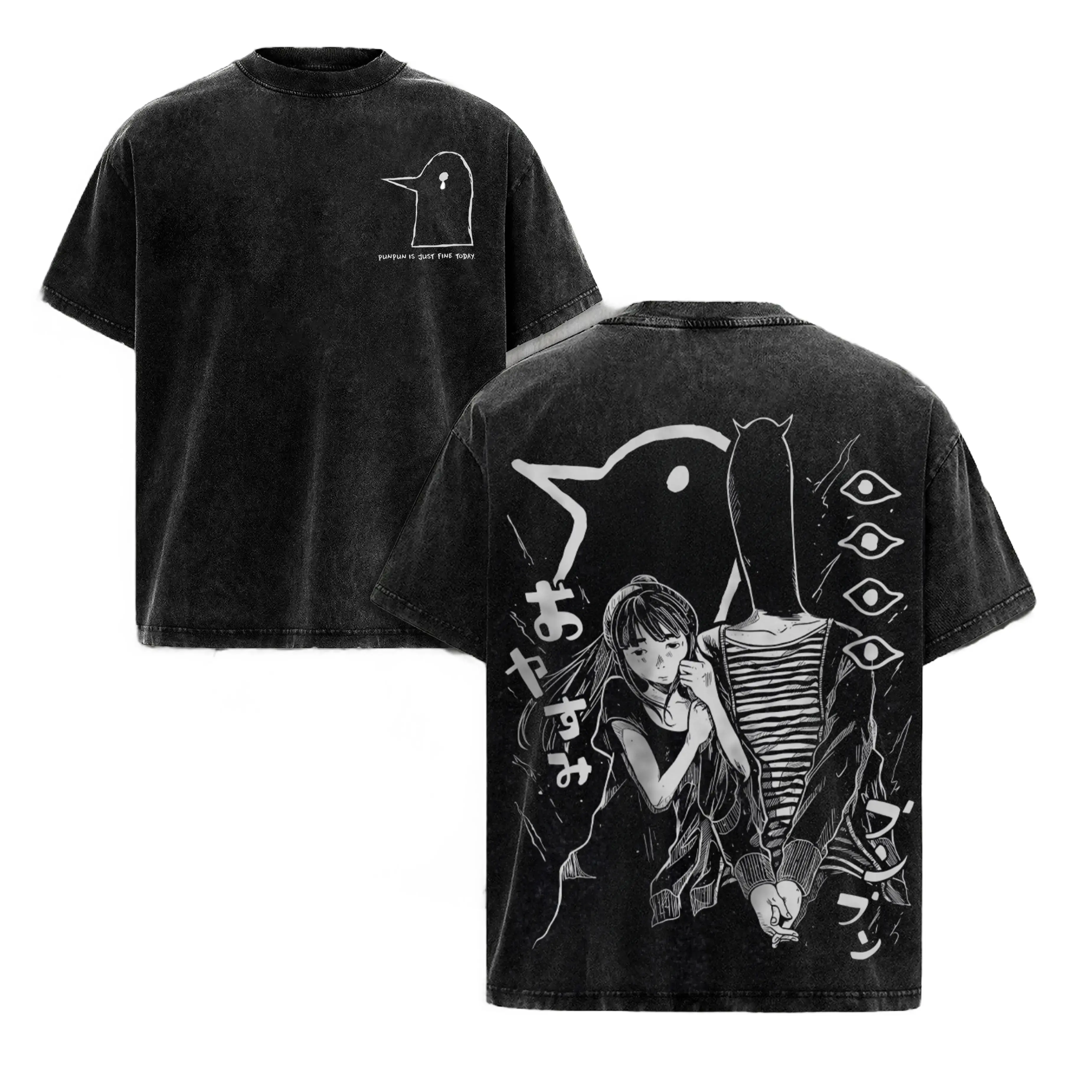 Goodnight Punpun Ver2 Vintage Washed T-Shirt, Double Printed Anime Graphic Tee, Heavyweight Cotton Oversized Manga Streetwear Shirt, Unisex Anime Fan Gift
