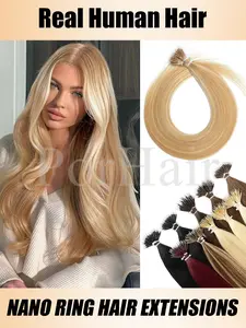 50 Strands/Pack Straight Highlights Blonde Nano Rings Hair Extensions Human Hair Natural Black Brown Blonde Micro Nano Beads Ring Human Hair Extension 30G/Pack
