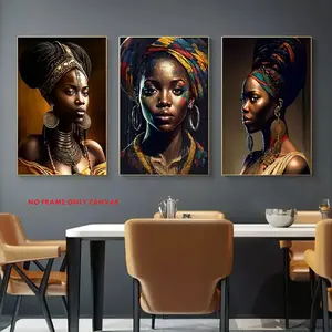 3-Piece Set: African Black Women Canvas Wall Art Posters, Oil Painting Prints, Art Wall Decoration, Living Room/Hallway/Bedroom Wall Decor, Frameless Canvas Prints, 2D Flat Art