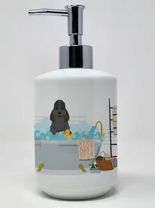 Black Cocker Spaniel in Bathtub Ceramic Soap Dispenser