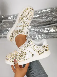 Women's Fashion Sport Shoes, Outdoor Casual Wear, Comfortable Versatile, Leopard Print, Laces, Sparkle Design, Multi-Occasion Leisure Shoes