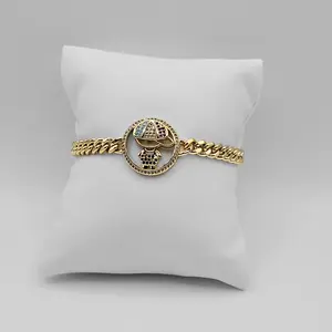 Women's Cuban Link Bracelet with Zircon Stones 14k Gold Plated