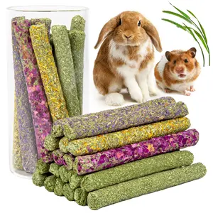 32Pcs Timothy Hay Sticks 320g Rabbit Toys Bunny, Guinea Pig Toys Natural Hamster Toys for Teeth Handmade Treats and Chews Chinchilla Rat Gerbil