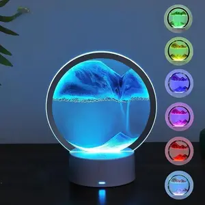 Moving Sand Art Lamp, 3DMoving Sand Art, Quicksand Bedside Lamp, Creative Glass Sand Painting Colorful Night Light, Home Relaxation and Office Decoration