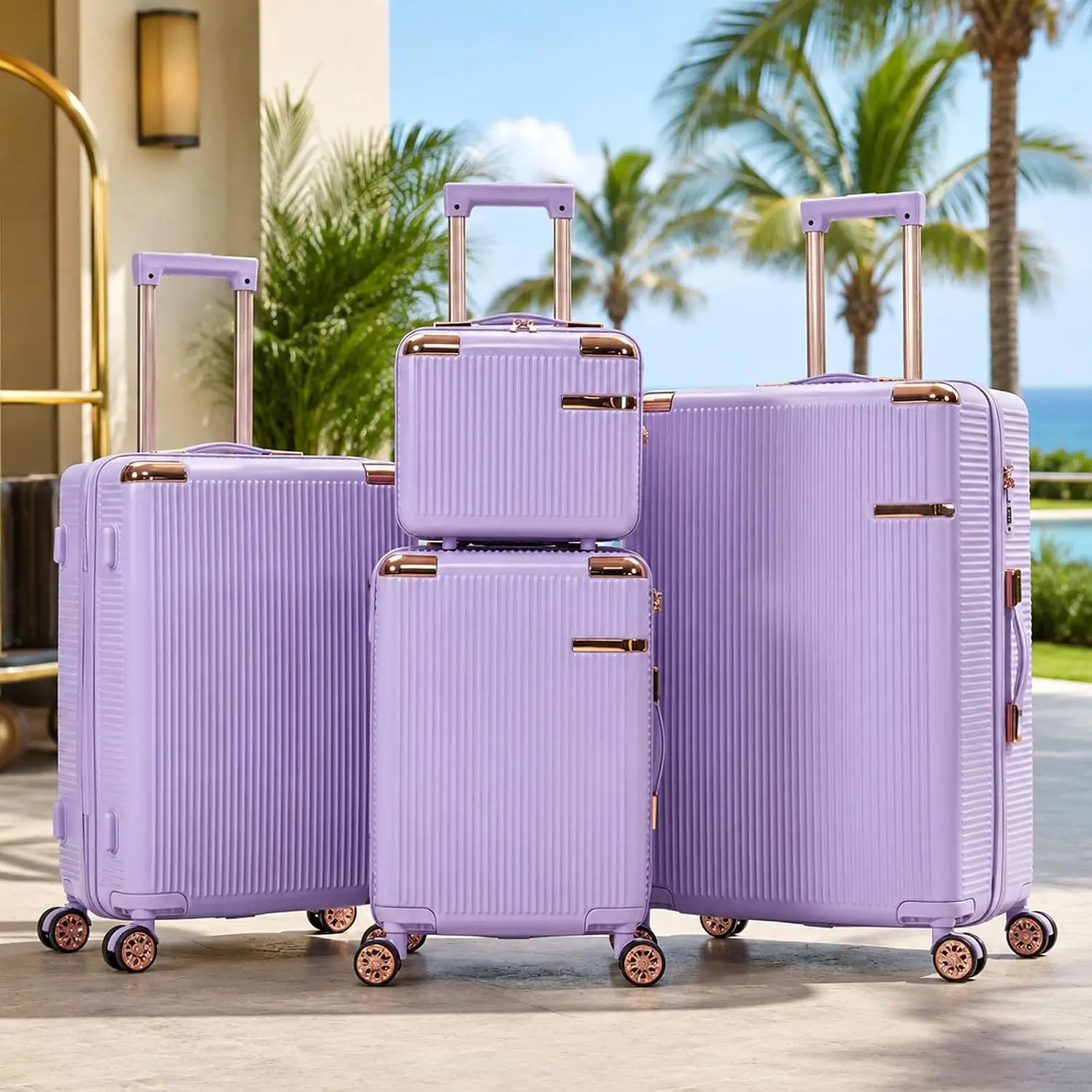 Luggage Sets 4 Piece with Cosmetic Case TSA Lock, Hardside ABS Carry On Suitcase with YKK Zippers Lightweight Rolling Travel Luggage Sets with Spinner Wheels,14+20+24+28 IN,Purple