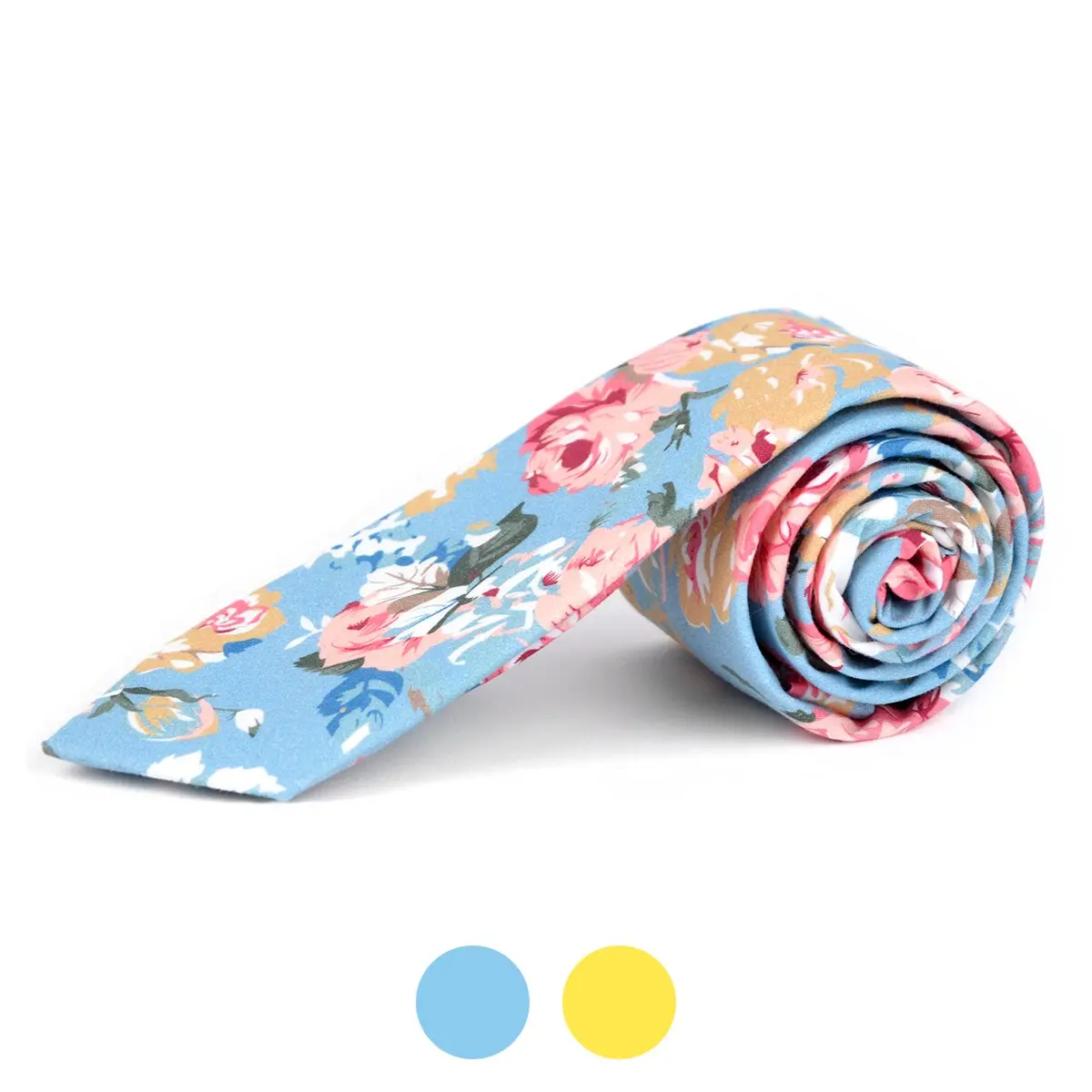 Men's Floral Pattern Slim Cotton Tie - 2.5" Width, Bold Print, Flower Design, Printed, Soft Necktie for Formal Events, Weddings, Floral Pattern Tie, Bold Print Neckties