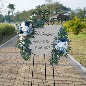 2-Piece Tonatia Arch Bouquet Set, Romantic Blue Artificial Flowers, Welcome Sign Included, Perfect for Wedding Reception Area, Artificial Mixed Flower