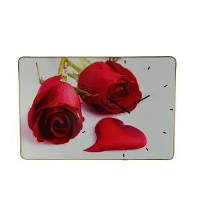 Rectangular Large Wall Clock Featuring Red Roses and a White Background