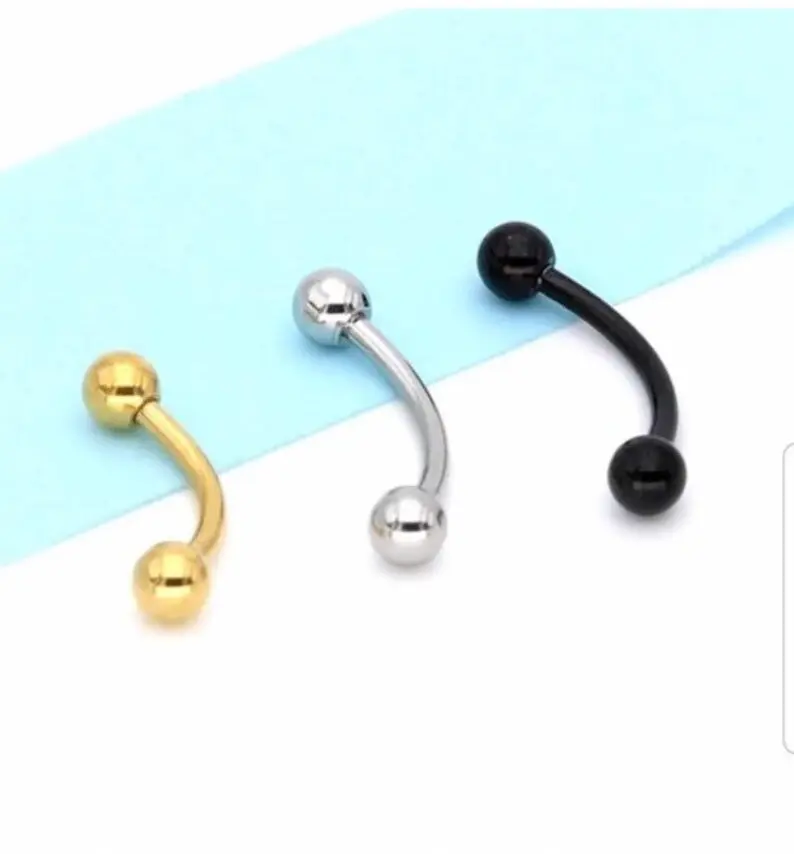 16g banana bar, black eyebrow snake eye tragus helix butterfly kiss cartilage daith rook piercing, curved barbell