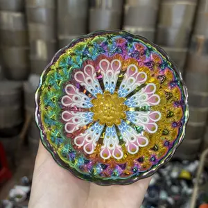 Rainbow Iridescence Gold Foil Flower Tea Bowl Handmade Magic Tableware Unique Design Artistic Craftsmanship Eye-catching Iridescent Finish