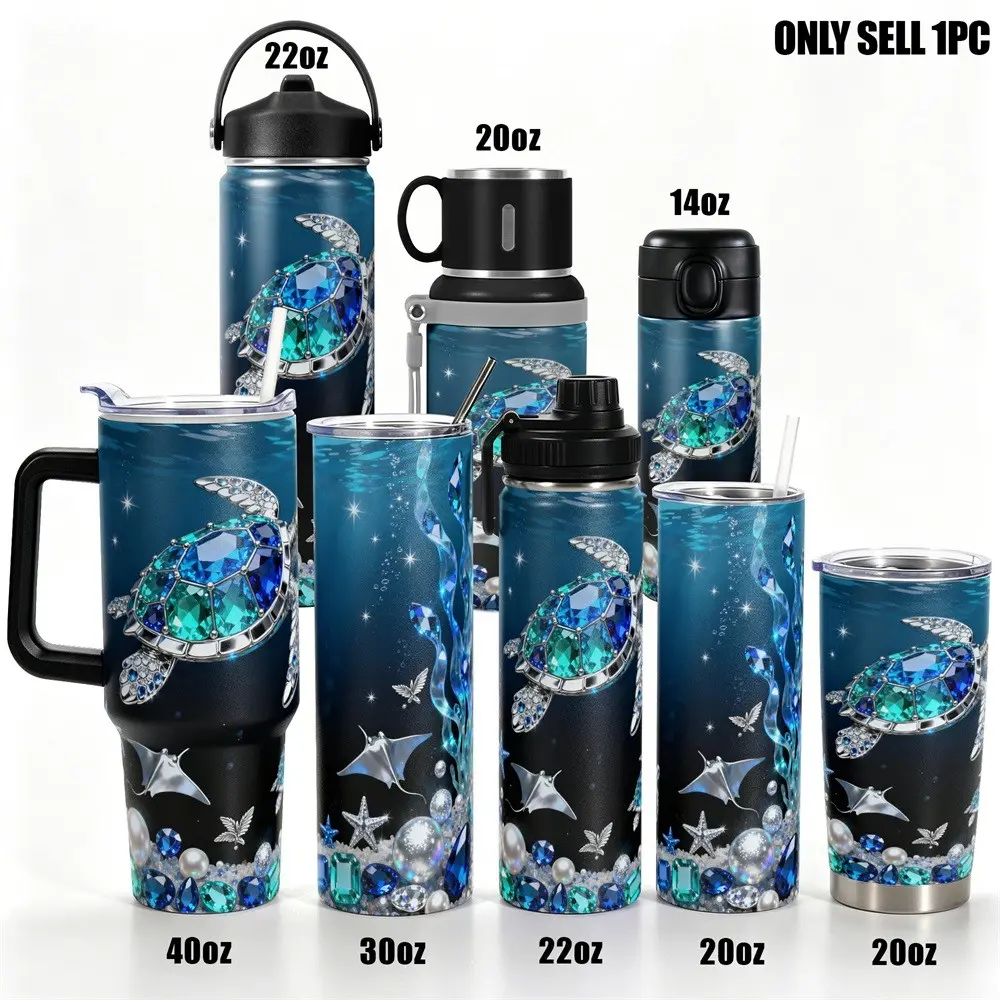 1pc Stainless Steel Cup 40oz/30oz/14oz Water Bottle, Funny Design With Turtle Starfish Double-layer insulation Leakproof Large Capacity, Insulated Travel Drinkware, Ideal for Gym, Hiking, Travel, Birthday Ch Insulated Hydration Tumbler