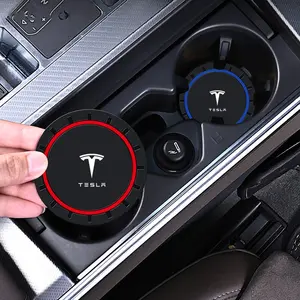 2pcs Car Coaster Water Cup Bottle Holder, Anti-Slip Pad Accessories for Tesla Model 3 Y S X Roadster Cybertruck, Durable & Practical Design