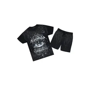 Malykz Black/Black Rhinestone T-Shirt/Short Set