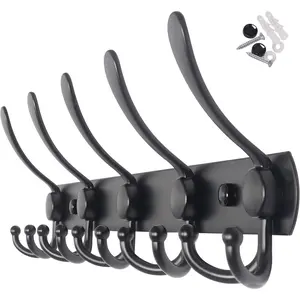 Coat Rack Wall Mount,Coat Hooks Wall Mount,5 Tri Hooks for  Coats,Wall Coat Hanger,Wall Coat Rack for Clothes,Black