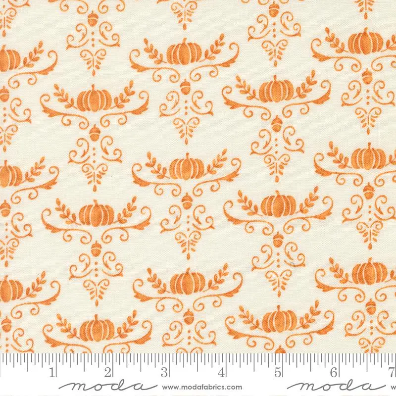 Fabric Moda White Pumpkin Pumpkins and Vine Damask I Love Fall Most of All by the Quarter Yard 56146-22
