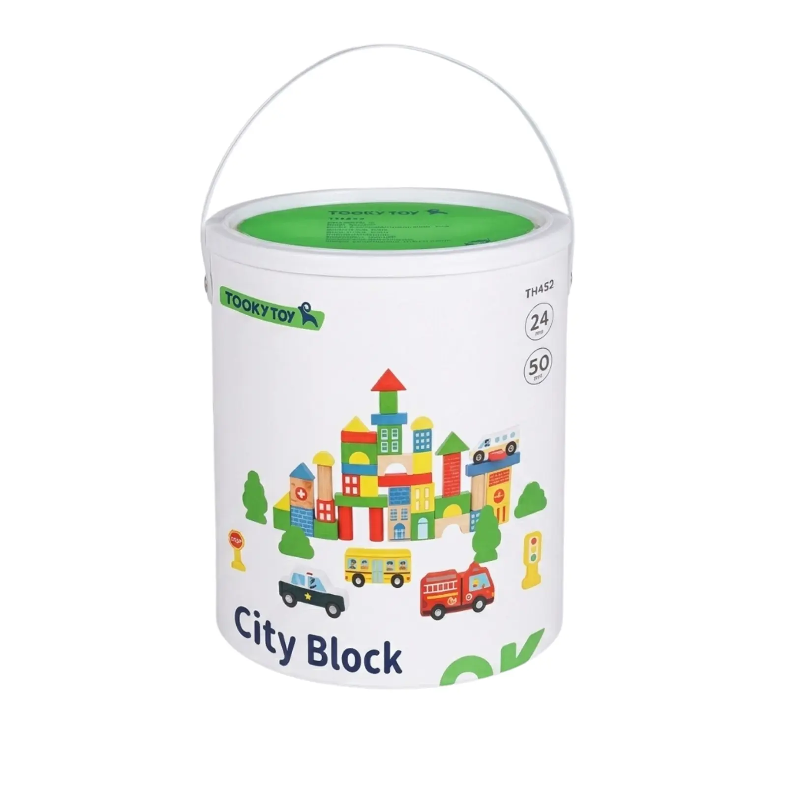 Wooden City Building Blocks Set for Kids with Cars, Trees and Storage Bucket, Montessori Construction Toy