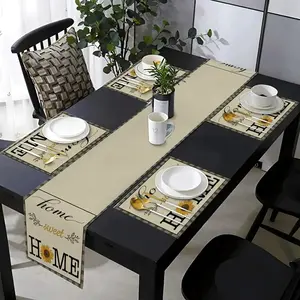 1 piece/5 piece/7 piece set of home pattern table flag placemat combination, Rectangle, simple Sweet home decoration, suitable for holiday party decoration, farmhouse family restaurant kitchen table decoration, outdoor picnic decoration tablecloth