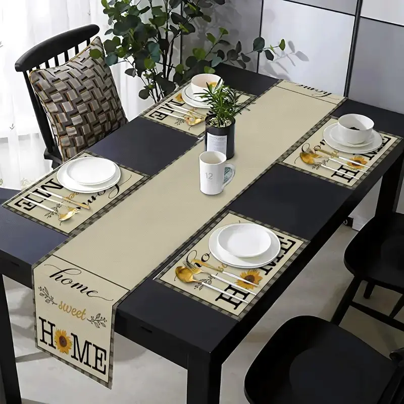 1 piece/5 piece set of home pattern table flag placemat combination, Rectangle, simple home decoration, suitable for holiday party, Gathering decoration, farmhouse family restaurant kitchen table decoration, outdoor picnic Dining decoration tablecloth