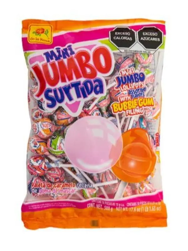 De La Rosa Mini Jumbo Surtida 50 Pieces - Bubble Gum - Lollipops