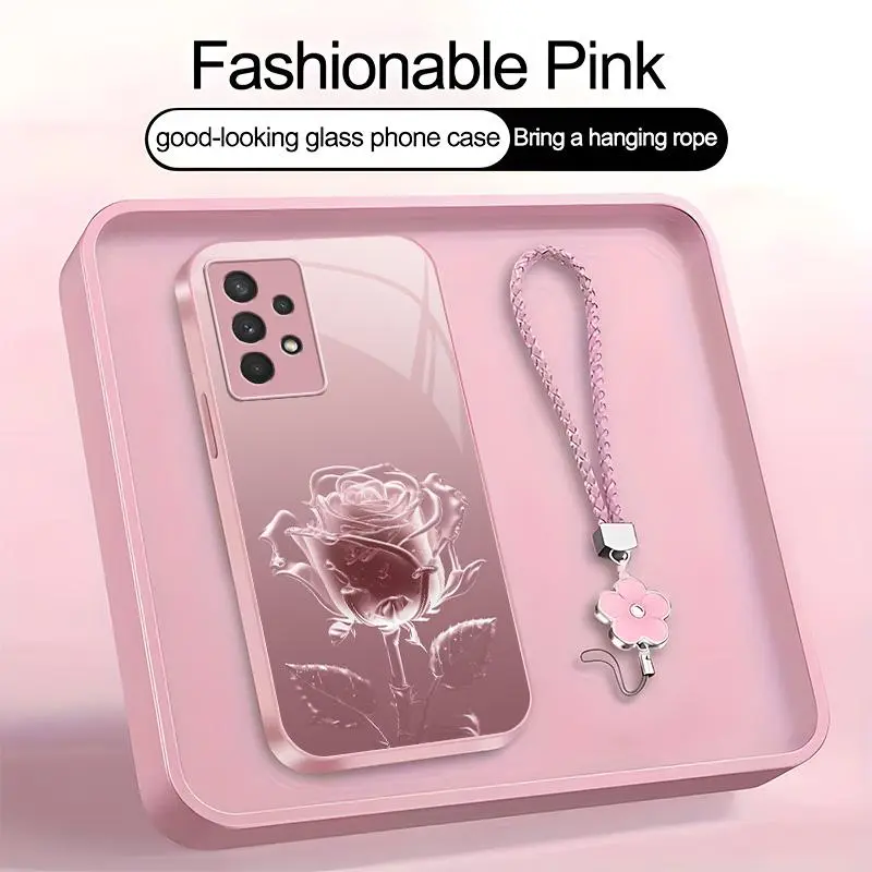 Suitable for [Galaxy A32 5g] high-end phone case，a beautiful four-leaf clover lanyard is included,imple and elegant crystal rose pattern,a variety of colors are available for you to choose from YM99