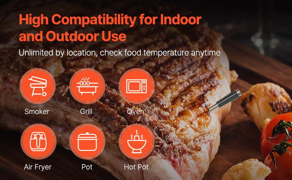 VEVOR Wireless Meat Thermometer Bluetooth Meat Probe 500 ft Range for Cooking VEVOR Wireless Meat Thermometer Bluetooth Meat Probe 500 ft Range for Cooking