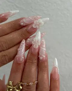 HelenNails – Pearl Bridal Press On Nails  Handpainted 3D Floral White Nails  Elegant Wedding Nail Set  Luxury Press On Nails