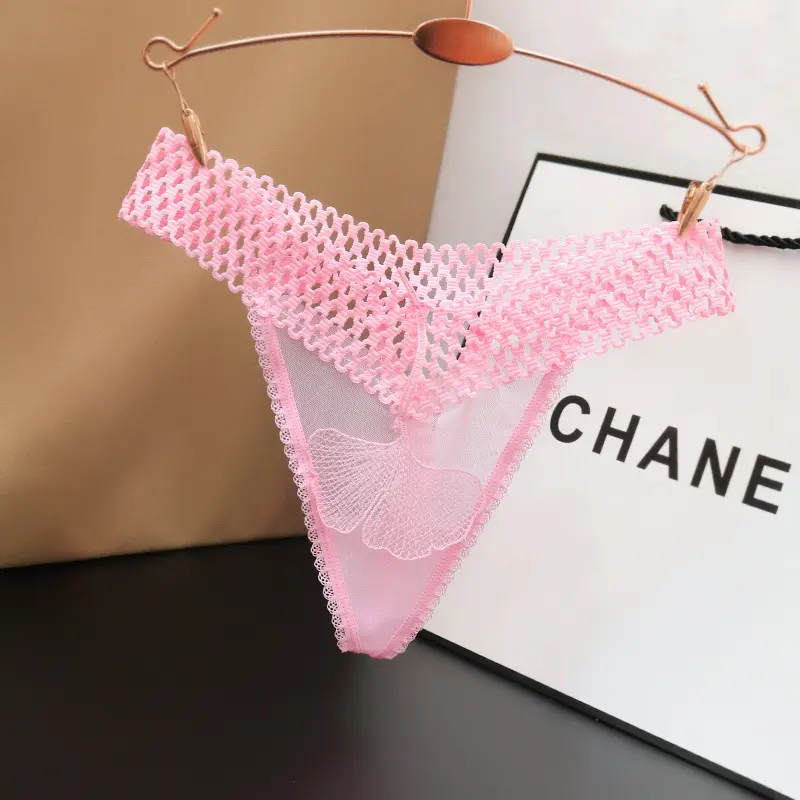 Women's Low-Rise Seamless Lace Thongs - Mesh Floral, Hollowed-Out, Solid Color, Cotton Crotch, Cotton, Sexy, Elastic, Breathable, Cheeky, Cotton Thongs, Sexy Thongs