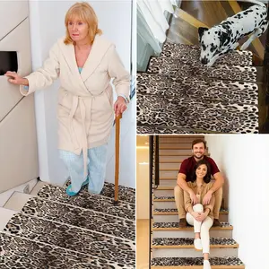 1pc/10pcs indoor safety stair non-slip mat with Leopard Print Rug design, reusable, rubber backing for low stair treads, adhesive-free self-adhesive, customizable size, suitable for various surfaces such as wooden or hard countertops, Animal Print Rug
