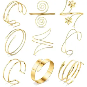 9PCS Gold Upper Arm Cuff Set - Adjustable Bangle Band Armlets, Delicate Versatile Designs, Comfortable Wear, Safe Quality Materials