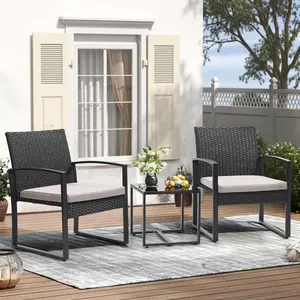 GOOD DEALS SMILE 3 Piece Wicker Patio Furniture Set, Outdoor RockingChairs, Outdoor Furniture with Table & Cushions, Patio Chairsfor Balcony Porch, Black