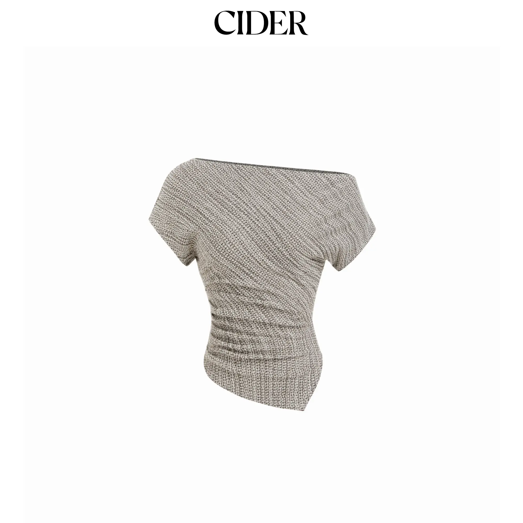 Cider Women's Cotton-Blend Asymmetrical Neck Top, Asymmetric Cutout T-Shirt, Asymmetric Cutout Women's T-Shirts, Blouse, Basic, Elastane, Plain Knit, Clothes, Medium Length