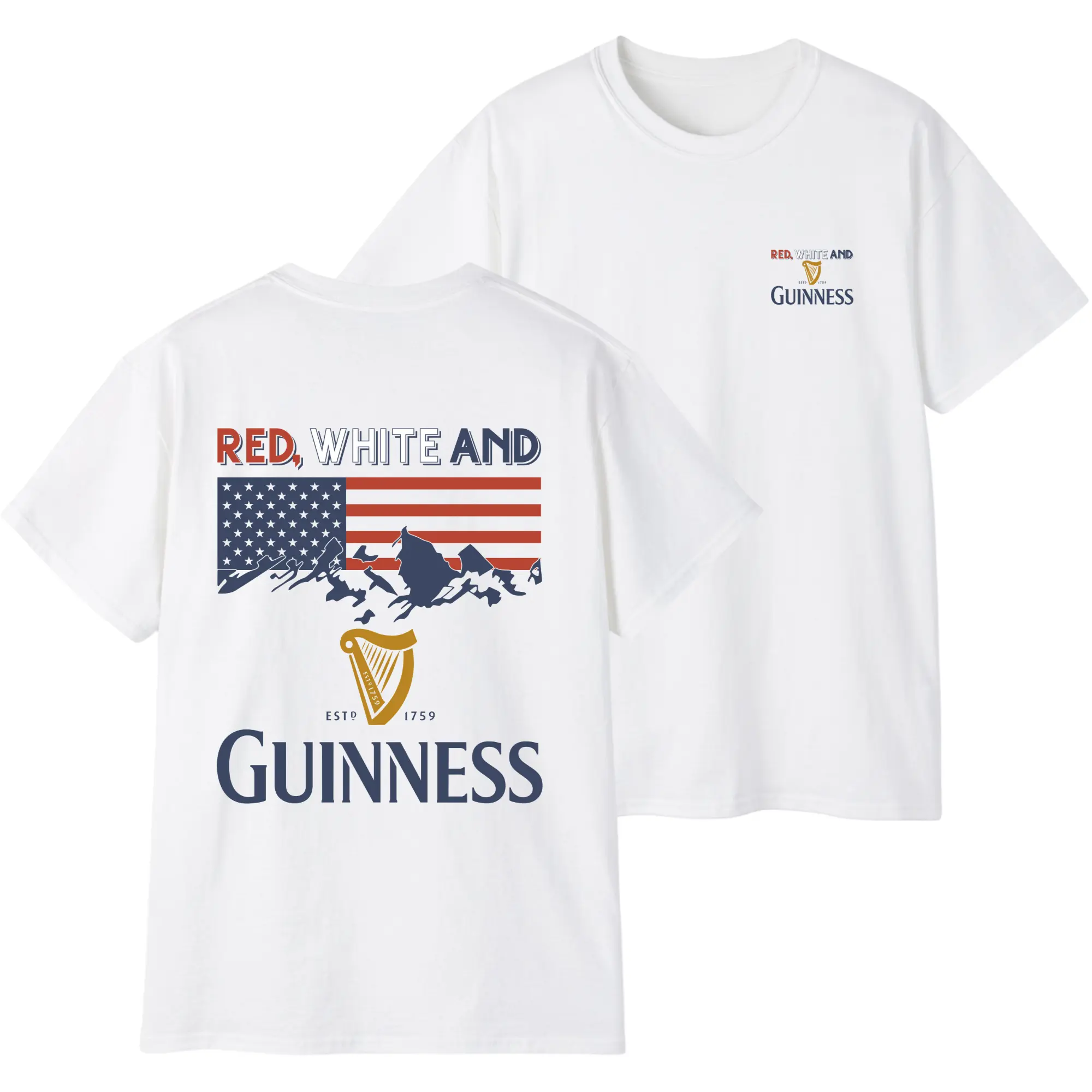 Red White And Guinness Logo T-Shirt, America 250 Years Graphic Tee, Trendy Summer for Men for Women, 4th of July Independence Day Gift, Casual Summer Top Cotton