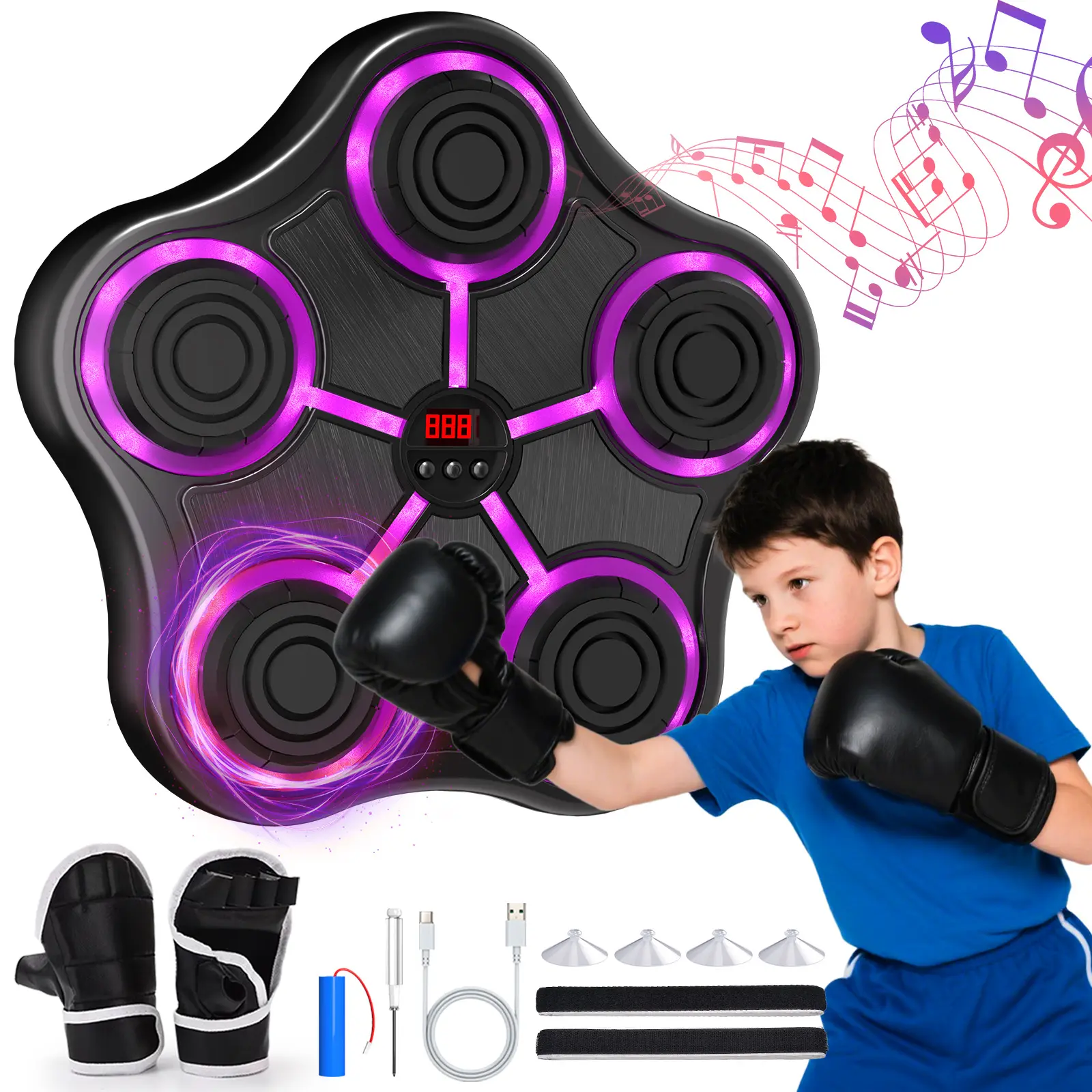 Upgraded Wall-Mounted Smart Music Boxing Machine - Bluetooth Sync Boxing Target with Color LED Lights, 9 Adjustable Modes, Unisex Boxing Gloves for Adult/Kids Fit Home Workouts, Indoor Sports Fitness TrainerHalloween Eve, Christmas Eve, Christmas season
