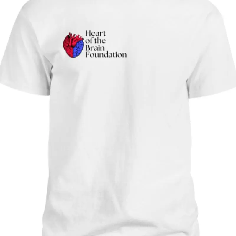 Hanes Heart of the Brain Foundation Autism Tshirt White Tee with Logo Design Casual Crewneck Fitted Short Sleeve Tops for Women - Womenswear