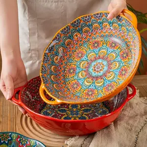 Set of 2 Large Ceramic Soup Bowls, 12 Inch Capacity, Heat Resistant Handles, Dishwasher Microwave Safe, Ideal for Home Kitchen Use, Ceramic Pasta Bowls