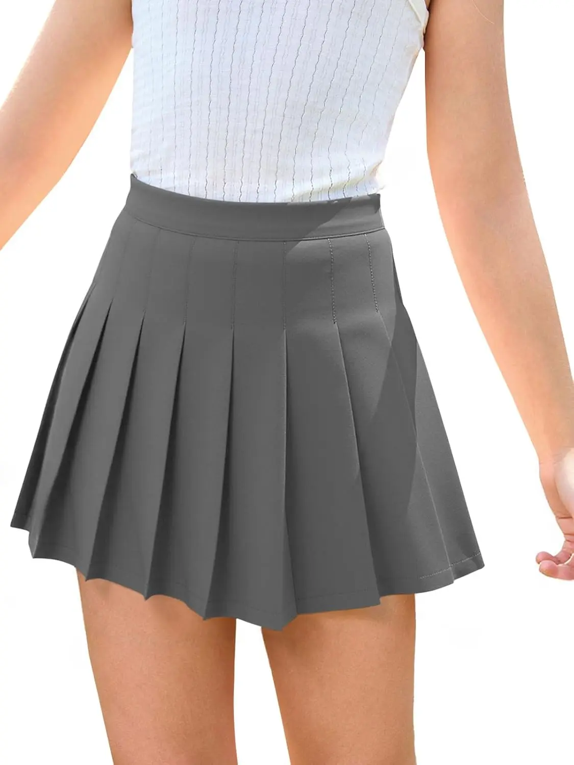 Haloumoning Girls' Pleated Short Skirt - Kids' High Waisted School Wear with Elastic Fabric Shorts, 5-14 Years
