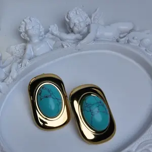 Turquoise natural stone 18k stainless steel fashion earring